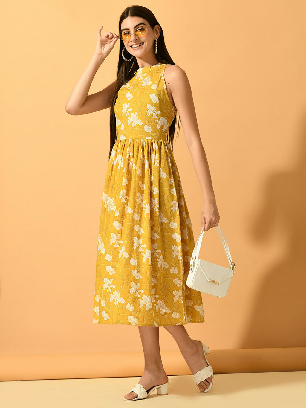 Myshka Women's Yellow Fit and Flare Party Dress | Grocsy