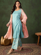 Sangria Woven Design Kurta & Palazzo With Dupatta | Grocsy