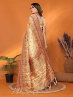 Joban Fashion Beige Meena Weaves Pashmina Sarees | Grocsy