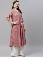 Miravan Women's Cotton Floral Print Anarkali Kurta With Dupatta | Grocsy