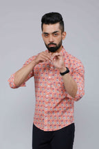 Miravan Men's Peach Spread Collar Floral Print Casual Shirt | Grocsy