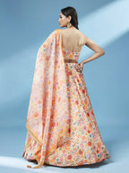 House of Panchhi Orange Organza Floral Printed Lehenga choli & Dupatta | Grocsy