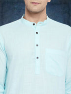 Even Apparels Men's Pure Cotton Blue Kurta | Grocsy
