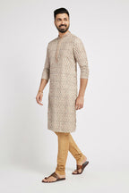 Ethnic India Beige Men's Kurta Embellished Viscose Rayon | Grocsy