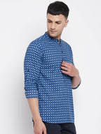 Even Apparels Blue Men's Pure Cotton Kurta With Band Collar | Grocsy