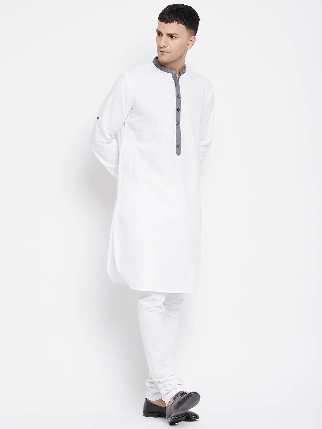 Even Apparels White Pure Cotton Men's Kurta With Contrast Collar And Placket | Grocsy