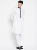 Even Apparels White Pure Cotton Men's Kurta With Contrast Collar And Placket | Grocsy
