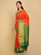 Kalamandir Checked Orange Pashmina Saree | Grocsy