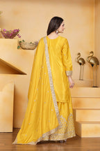 Joban Fashion Yellow Crepe Embroidered Sharara Set | Grocsy