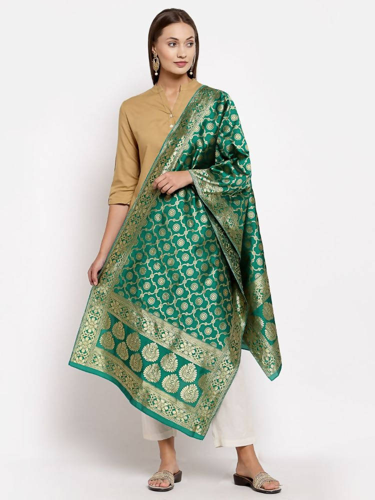 Myshka Women's Green Silk Print Casual Dupatta | Grocsy