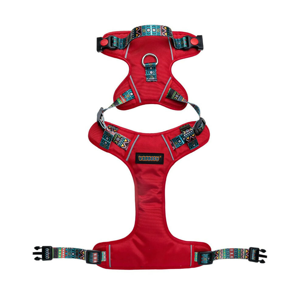 Waggety Adjustable Full Body Dog Harness - Comfortable Fit, Durable Polyester, Red | Grocsy