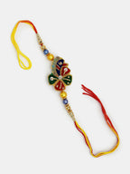 NVR Women & Men Set of 2 Multicolor Thread Work & Beaded Bhaiya Bhabhi Rakhi With Roli Chawal | Grocsy