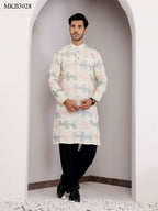 Cream Linen Designer Embroidery Work Men's Rajwadi Kurta Set - Mahotsav | Grocsy