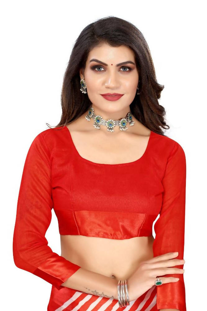 Vamika Red Linen Satin Border Saree | Grocsy