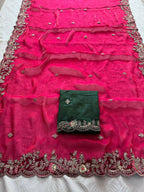 Teeya Creation New Womens Latest Party Wear Soft Chiffon Silk Saree-Pink | Grocsy