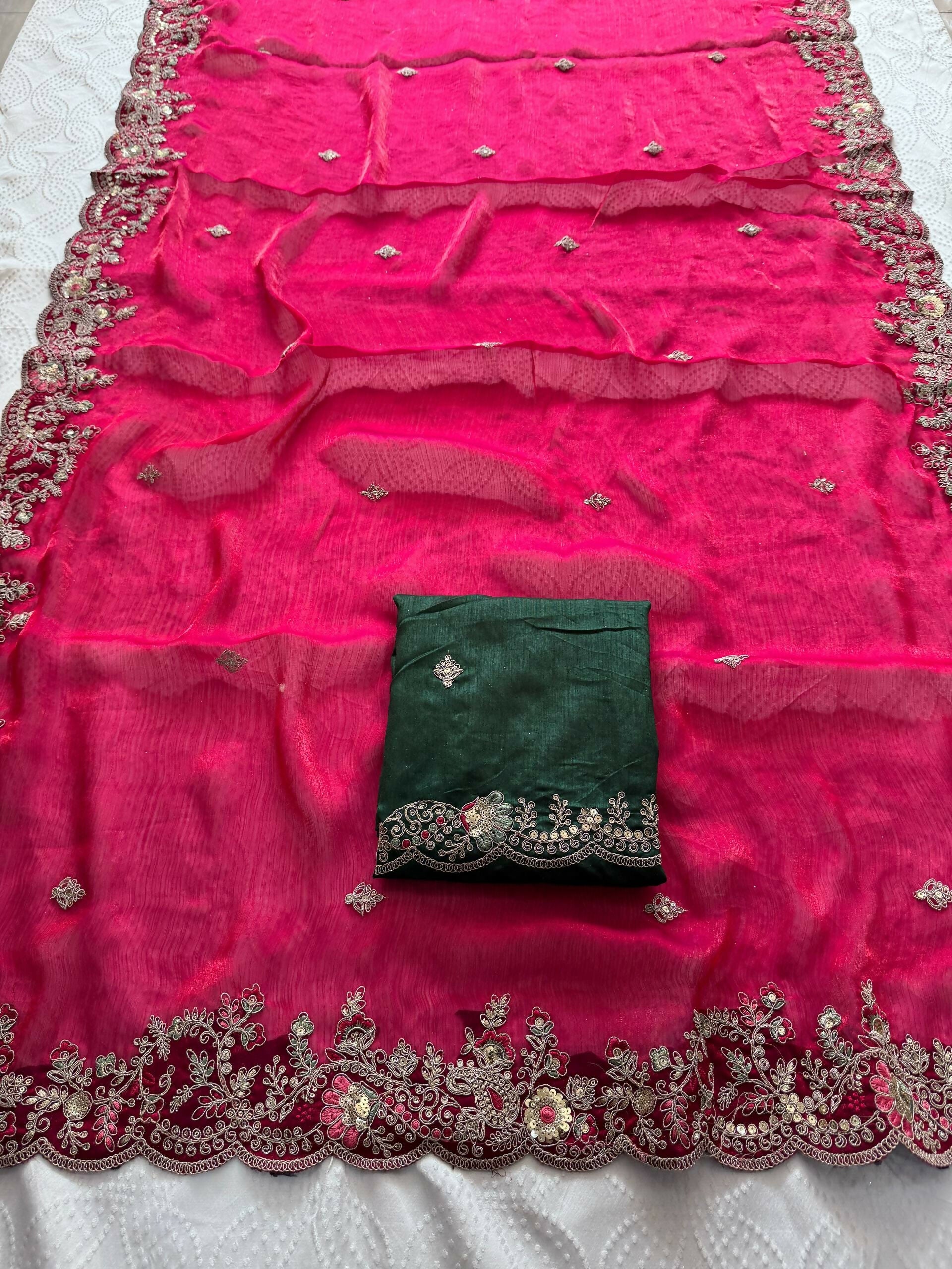 Teeya Creation New Womens Latest Party Wear Soft Chiffon Silk Saree-Pink | Grocsy