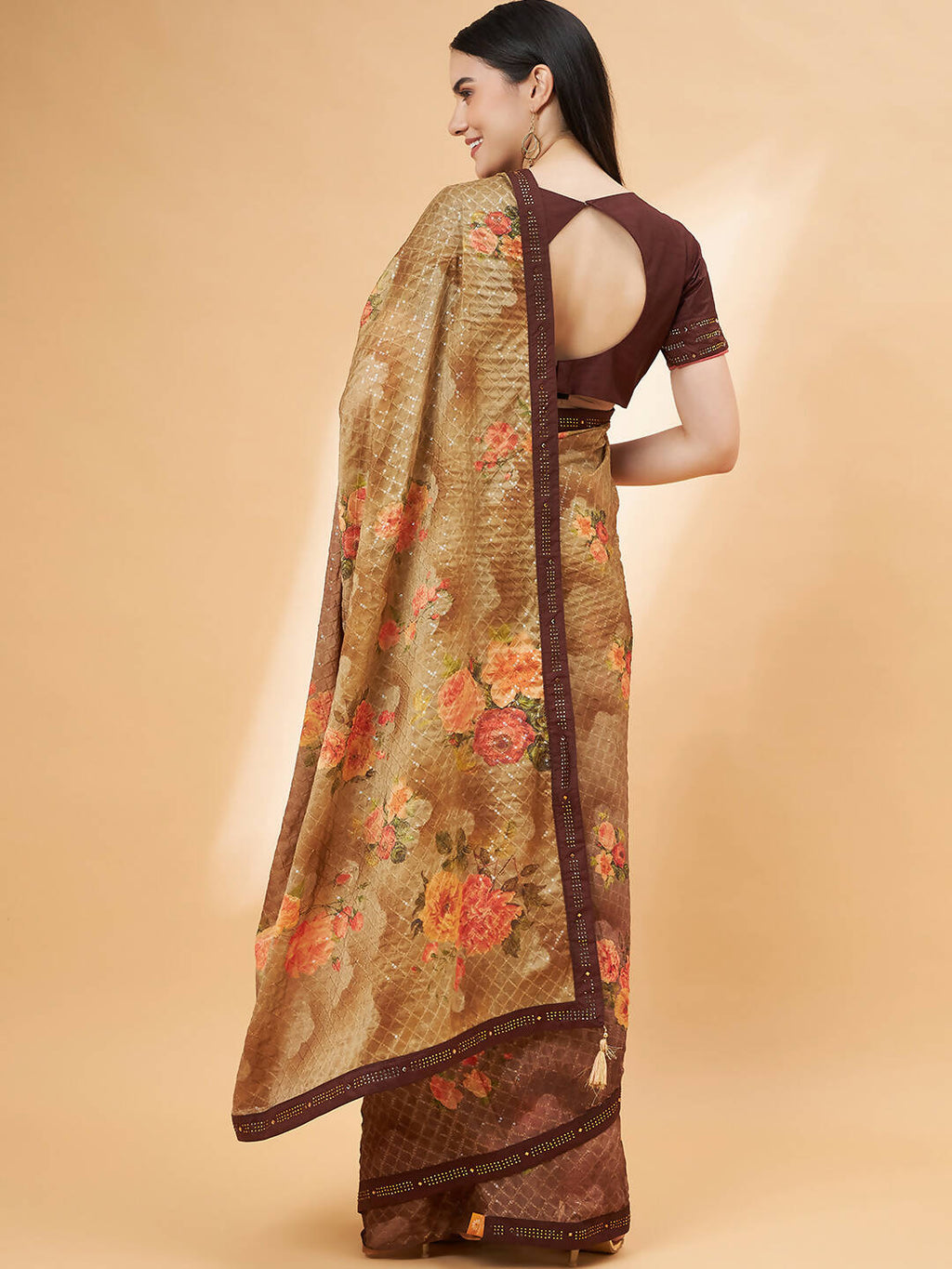 Beige Georgette Resham And Sequins Embroidery, Mukaish Studded Work Saree - Norita Hit Design | Grocsy