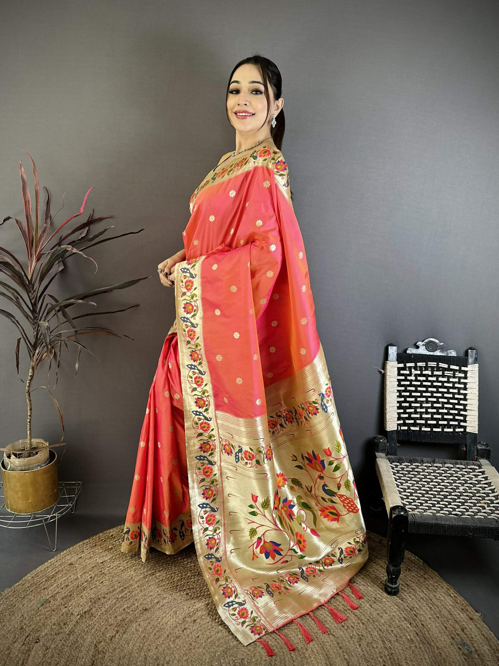 Prime Volt Premium Soft Silk Mayur Paithani Saree with Peacock Meena Weaving & Rich Pallu-Bright Pink | Grocsy