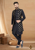 Joban Fashion Men's Black Heavy Art Silk Plain Indowestern | Grocsy