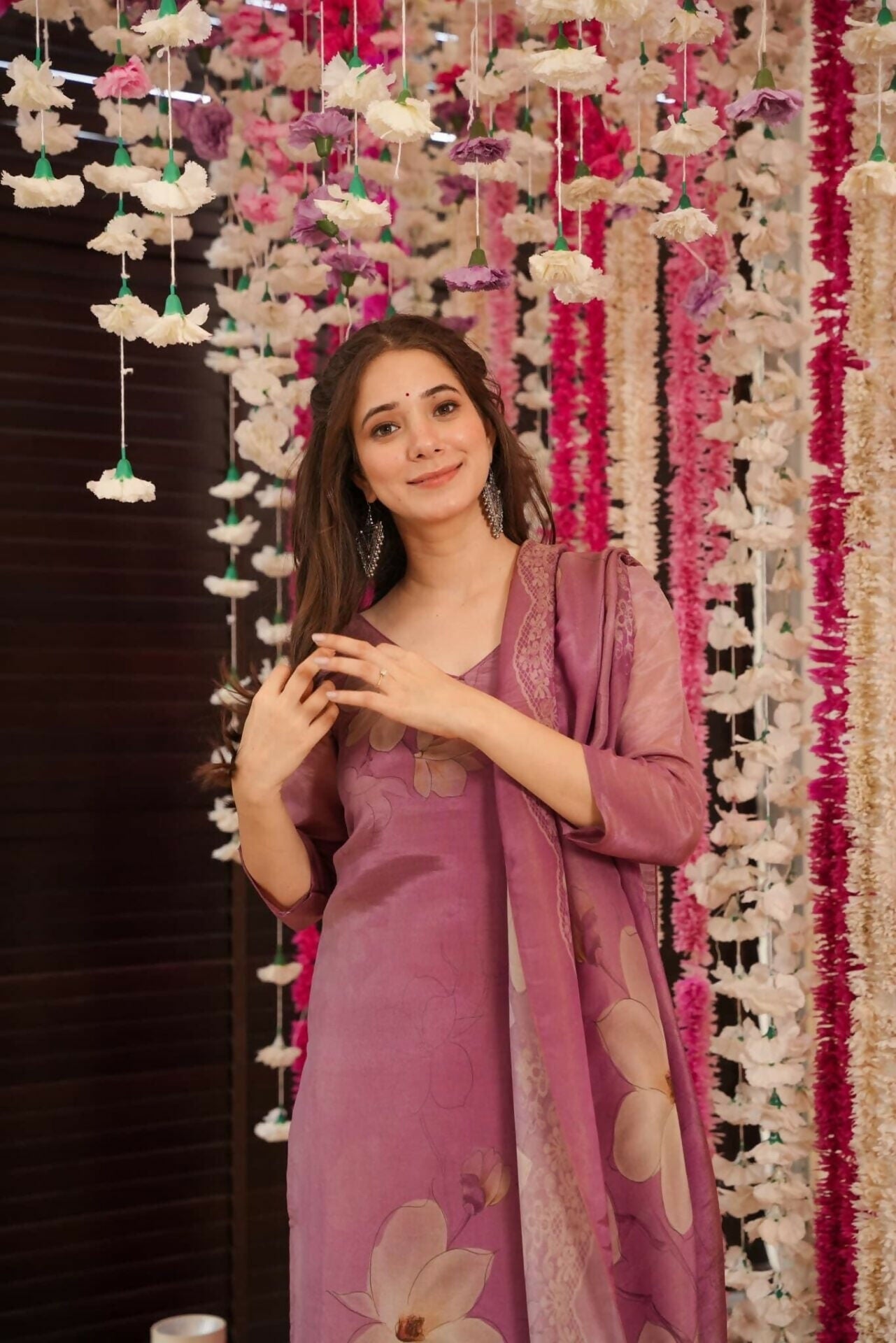 The52 Onion Gorgeous Floral Printed Zarna Silk Fabric Straight Kurta Pant with Dupatta Set | Grocsy
