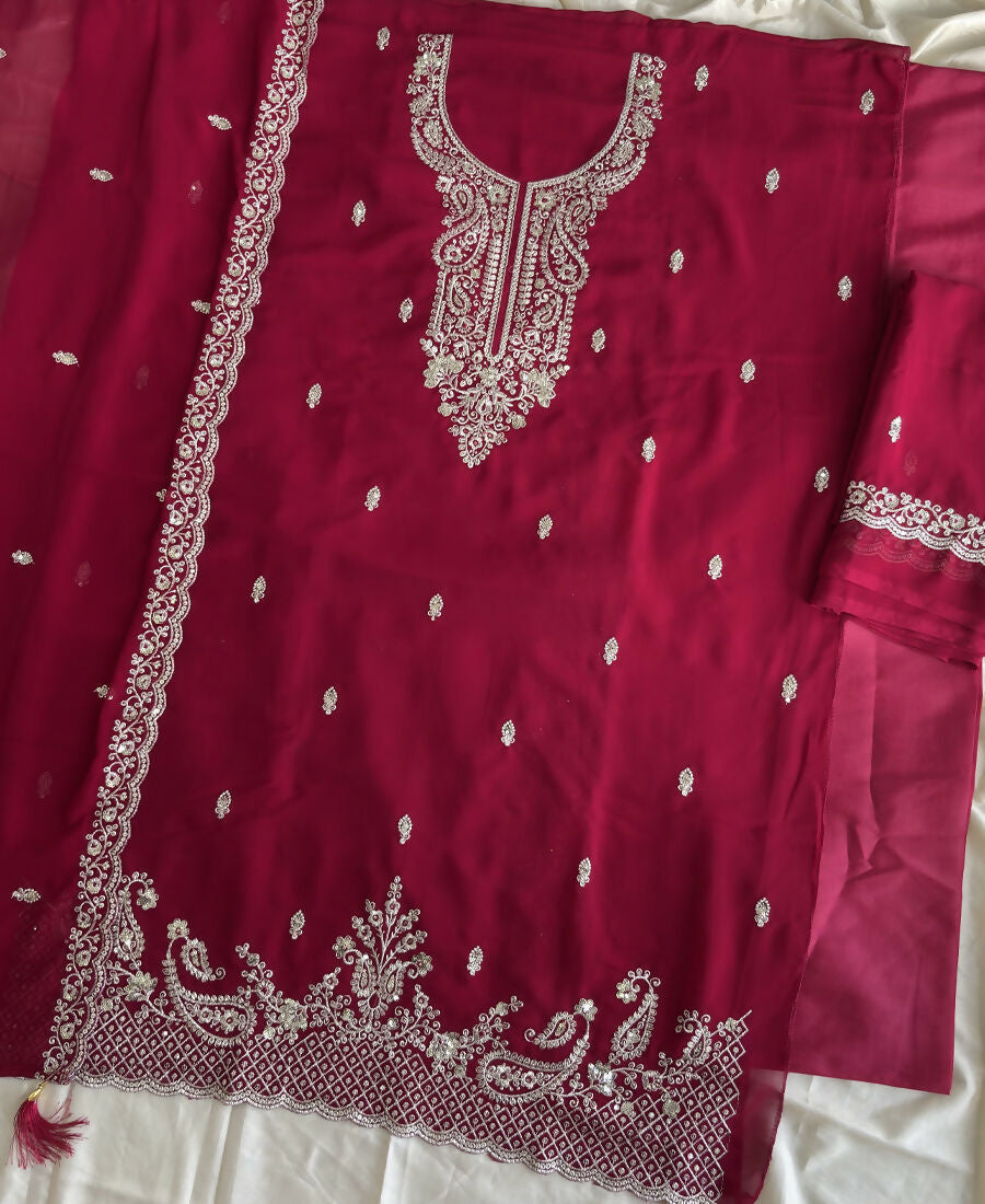 KC Dark Pink Georgette Heavy Embroidered Fancy Suit For Women | Grocsy
