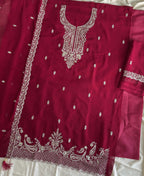 KC Dark Pink Georgette Heavy Embroidered Fancy Suit For Women | Grocsy