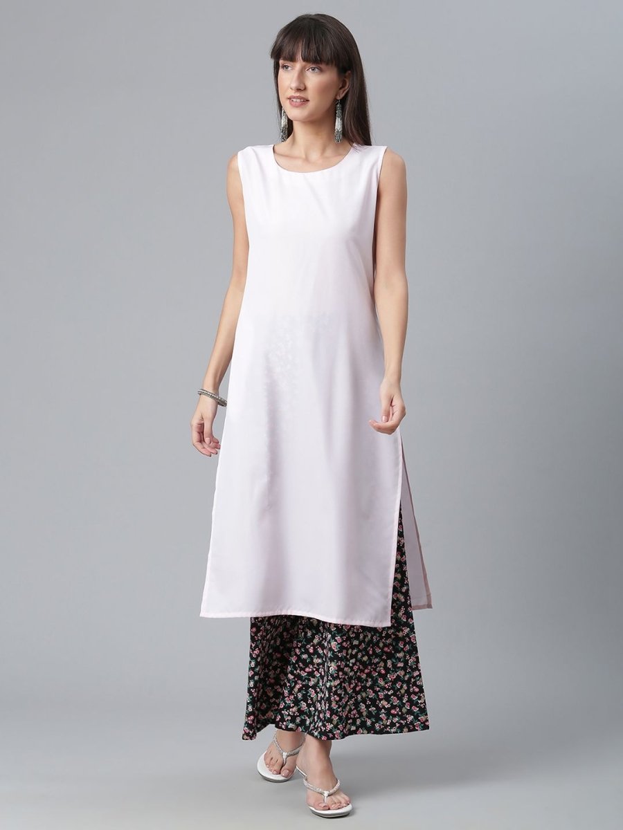 Ahalyaa Light Pink Crepe Solid Kurta And Palazzo Set With Jacket | Grocsy