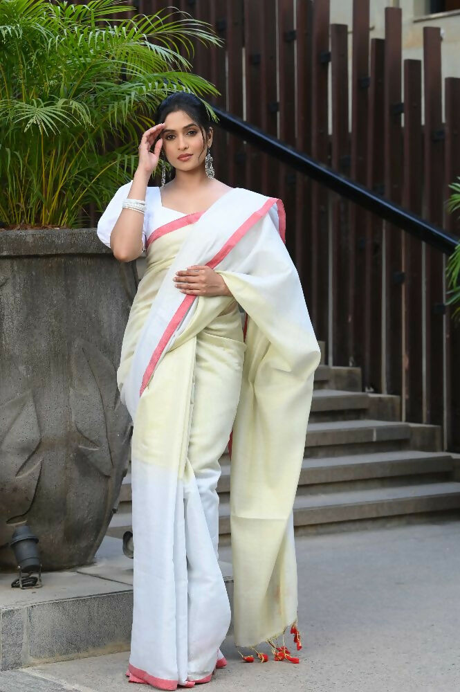 Beatitude White Tissue Silk Saree | Grocsy