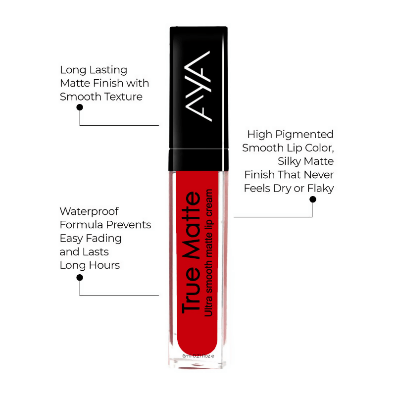 AYA True Matte Liquid Lipstick, Ultra Smooth Matte Lip Cream - 02 Blood Red | Grocsy