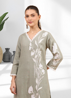 Joban Fashion Gray Linen Embroidered Readymade Long Kurta With Pant | Grocsy