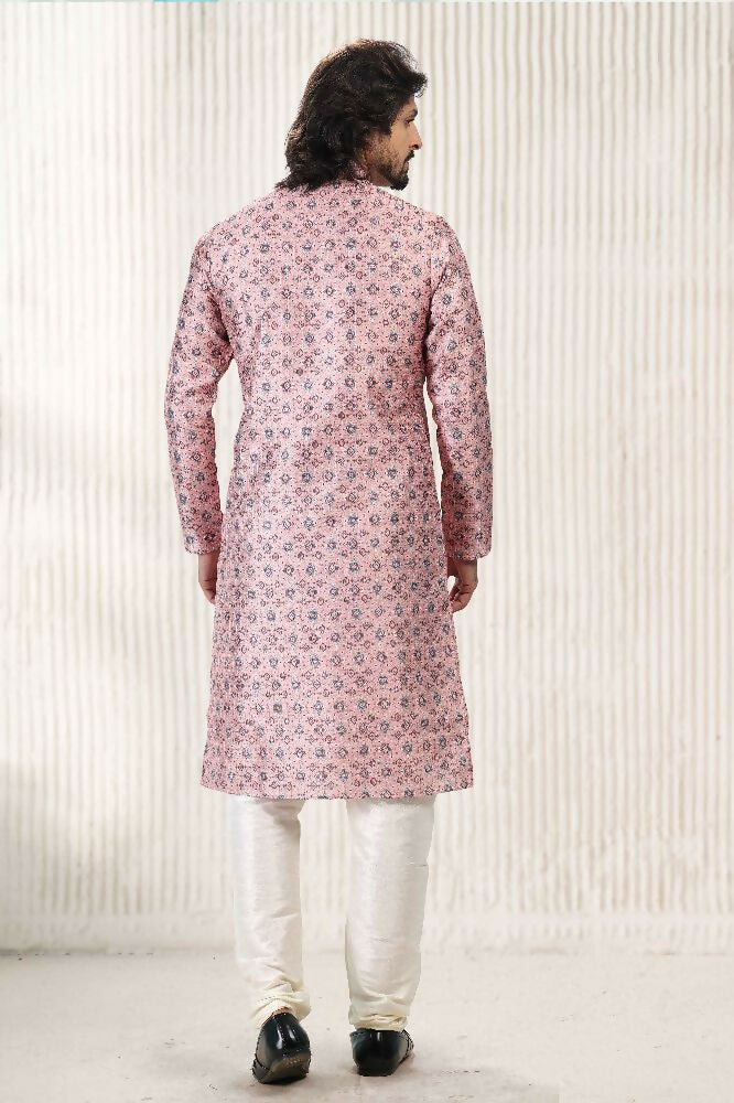 Raivat Ethnic Jacquard Banarasi Silk Digital Print Kurta Pajama In Dark Pink Colour | Grocsy