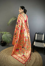 Joban Fashion Reddish Pink Floral & Leaf Soft Silk Paithani Saree | Grocsy