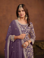 Anaita Lavender Embroidered Faux Georgette Salwar Suit | Grocsy