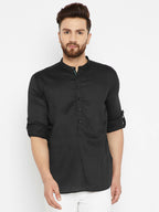 Even Apparels Black Pure Cotton Men's Kurta With Band Collar | Grocsy