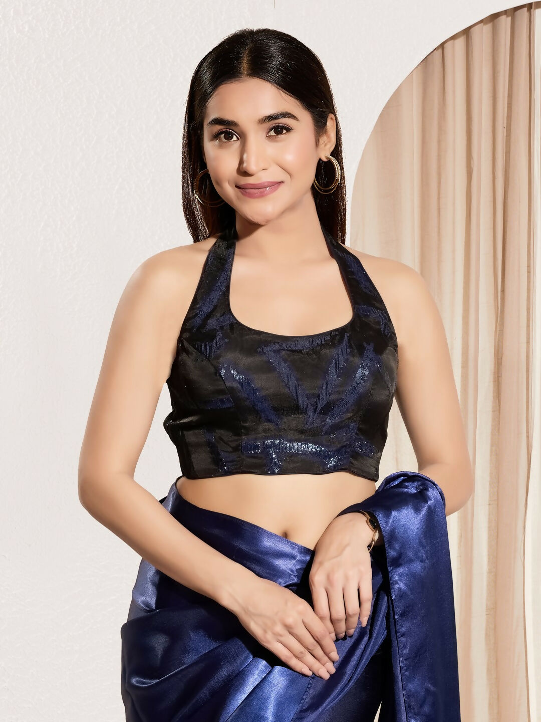 Joban Fashion Navy Blue Cotton Padded Blouse With Square Neck Sleeveless | Grocsy