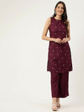 Joban Fashion Mahroon Rayon and Embroidered Work Straight Kurta Bottom Set | Grocsy