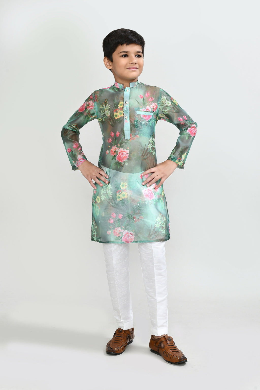 Joban Fashion GrorgetteGreenKurta With Straight Fit Pant | Grocsy