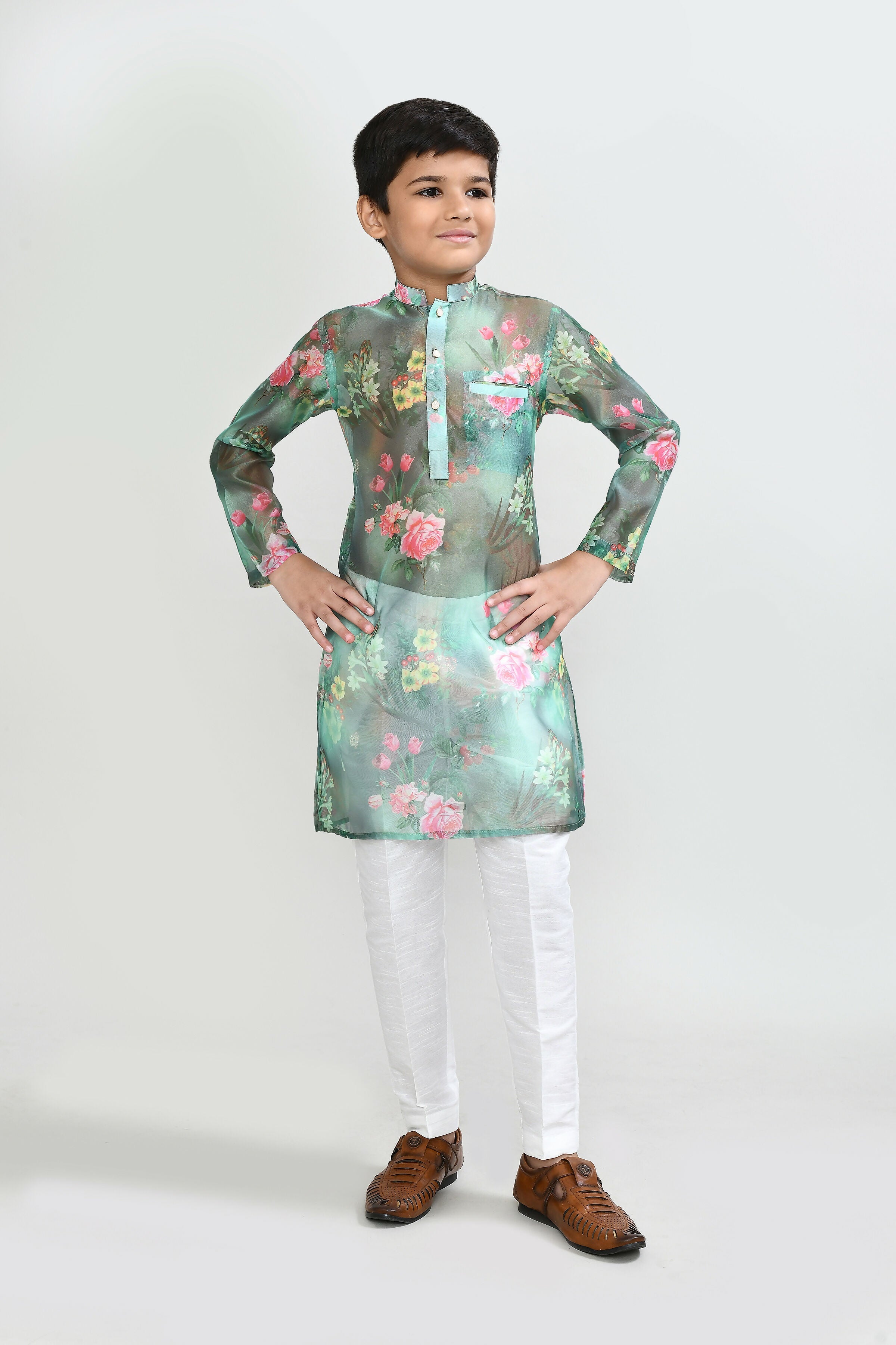 Joban Fashion GrorgetteGreenKurta With Straight Fit Pant | Grocsy