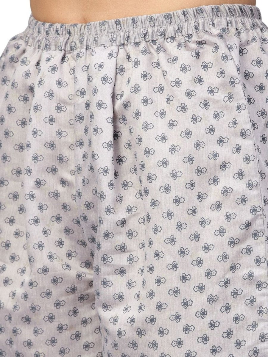 Ahalyaa Women Grey Chanderi Silk Printed Kurta Pant Set | Grocsy