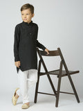 Joban Fashion Kids Island Full Sleeves Texture Cotton Kurta and Pyjama Set - Black | Grocsy