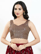 Joban Fashion Wine Silk Padded Blouse With Sweetheart Neck Sleeveless | Grocsy