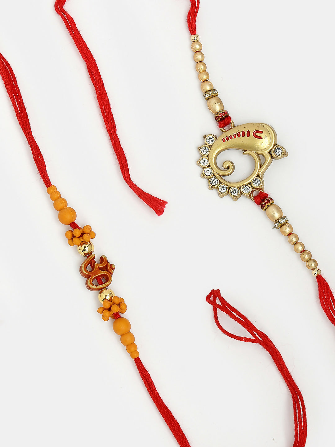 NVR Men Set of 2 Gold-Toned Ganesha Stone-Studded Rakhi With Roli Chawal | Grocsy