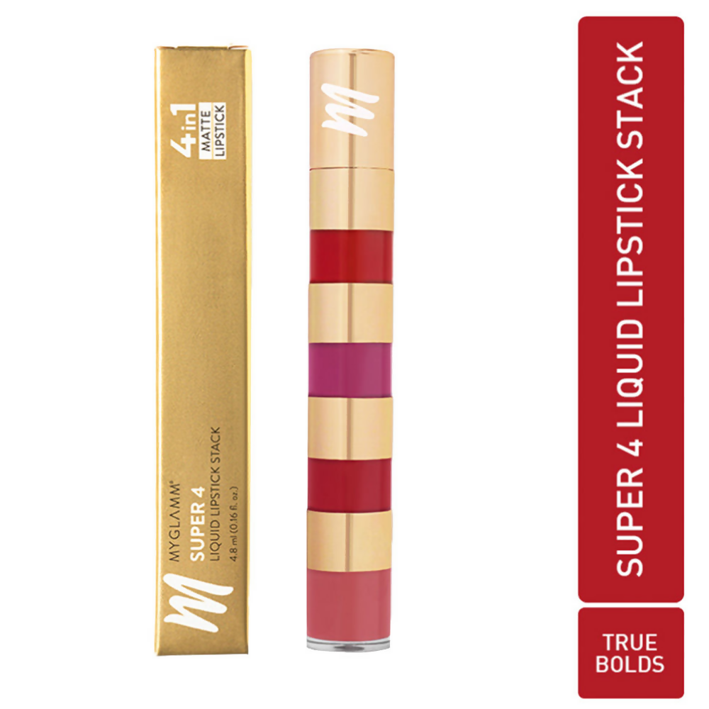 MyGlamm Super 4 Liquid Lipstick Stack - True Bolds | Grocsy