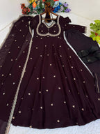 Teeya Creation Womens New Fancy Fox Georgette Heavy Quality Fabric With Handwork Brown Gown Set | Grocsy
