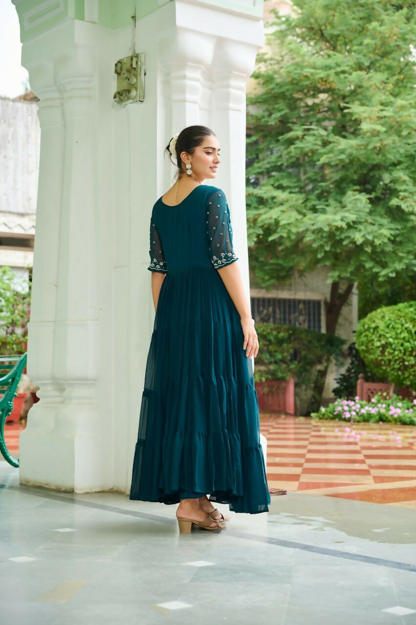 Teeya Creation Rama Color Faux Georgette Hand Embroidery Work Party Wear Gown | Grocsy