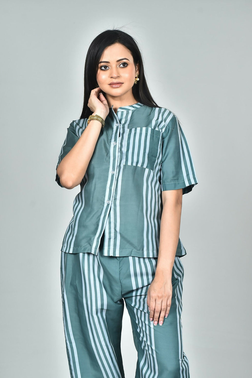 Morchari Digital Print Semi Muslin Co-Ord Set Top & Trouser-Multicolor | Grocsy