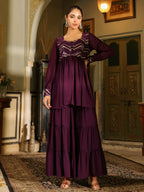 Janasya Purple Georgette Sequined Tunic & Bottom | Grocsy