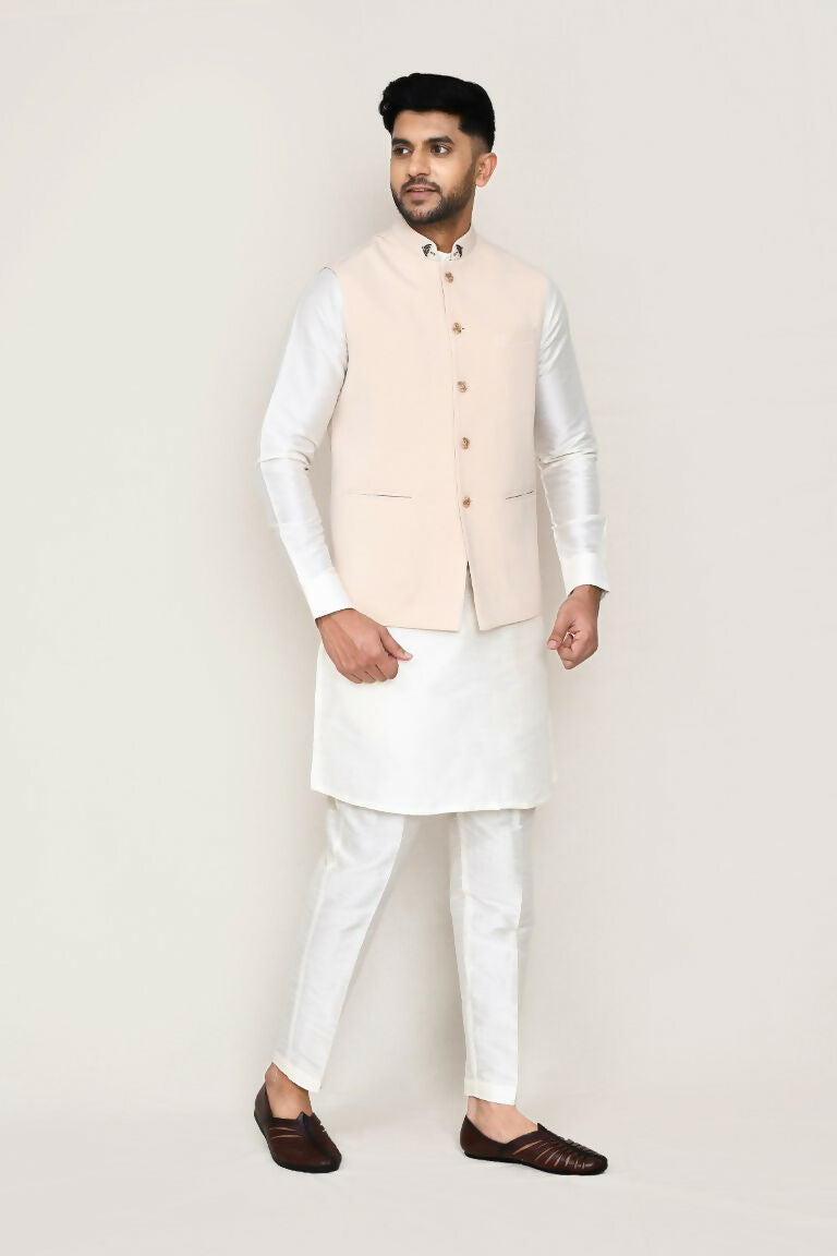 Joban Fashion White Colored Art Silk Fabric Kurta, Jacket With Straight Fit Pant | Grocsy