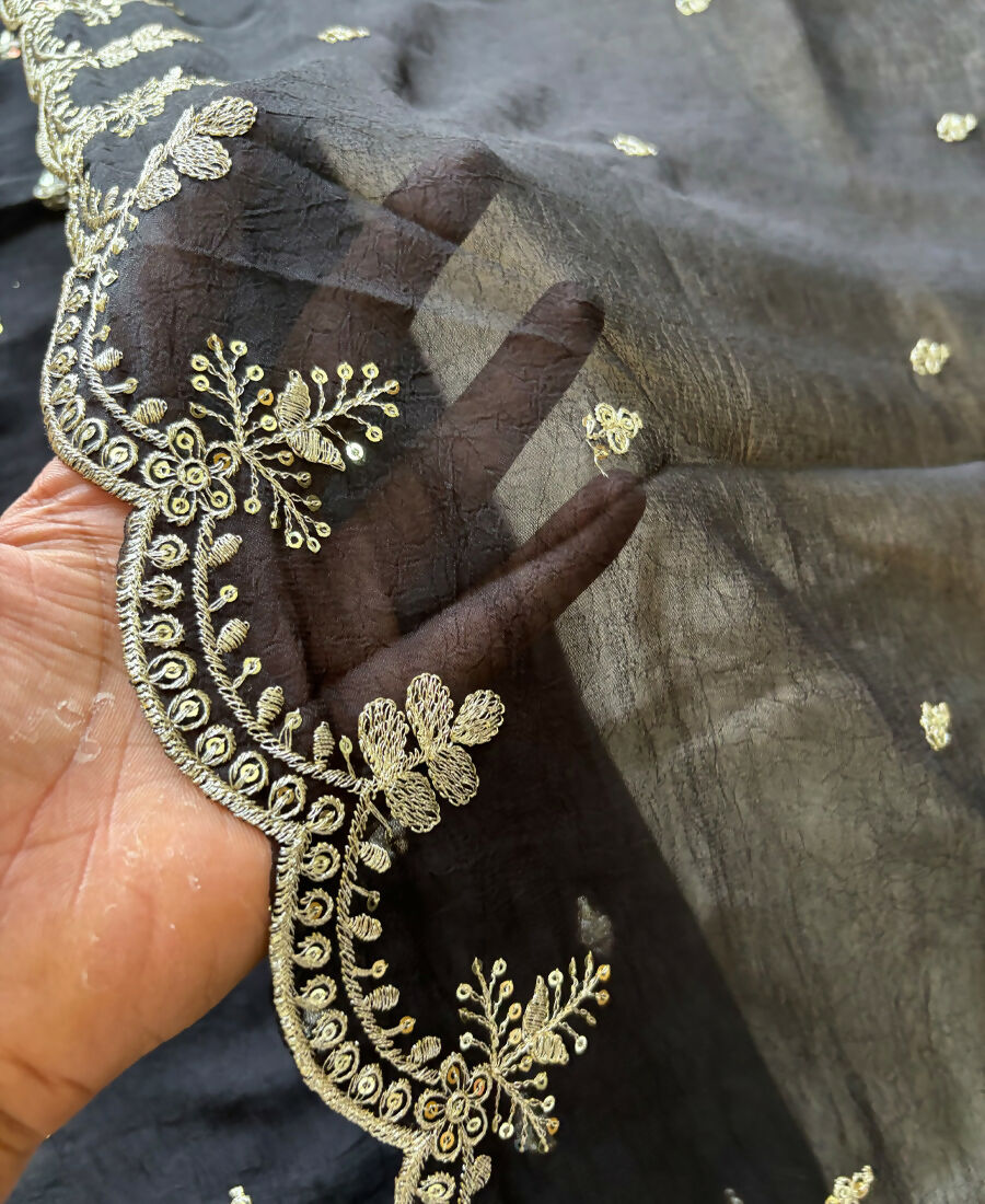 KC Black Wedding Wear Embroidered Crush Silk Salwar Suit | Grocsy