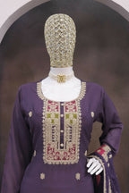 Teeya Creation Lavender Color Chinon Silk Embroidery Work Wedding Wear Designer Salwar Suit | Grocsy